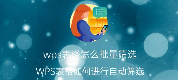 wps表格怎么批量筛选 WPS表格如何进行自动筛选？